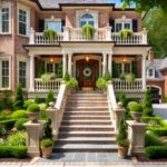 A residential front stoop in Long Island, New York, showcasing popular stoop styles